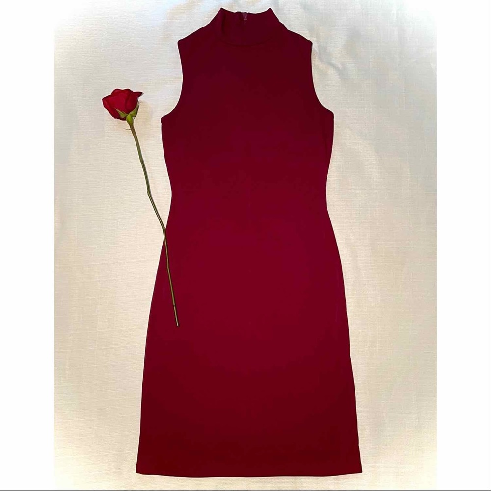 Vintage Studio Soleil Maroon Mock Neck Dress
